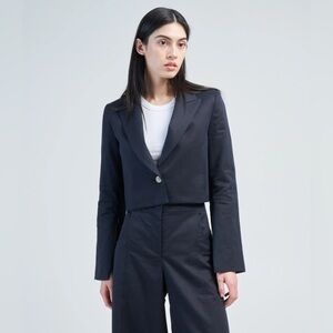 TWP Jagger Waiter Crop Stretch Virgin Wool Blazer In Navy Heather